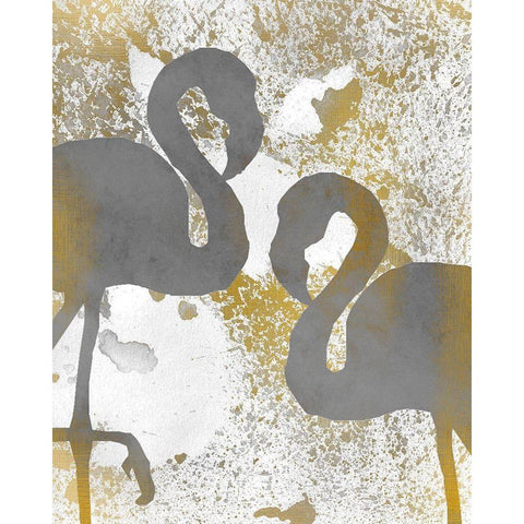 Gold Flamingos 1 Black Modern Wood Framed Art Print by Kimberly, Allen
