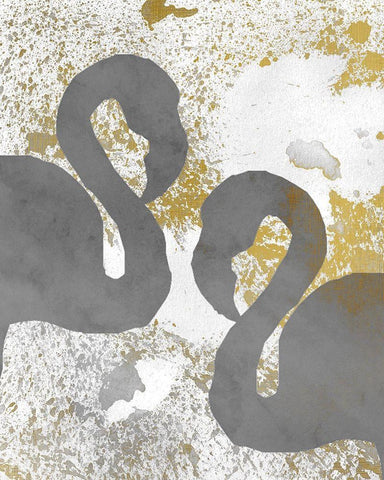 Gold Flamingos 2 White Modern Wood Framed Art Print with Double Matting by Kimberly, Allen