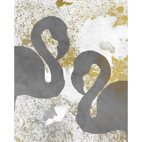 Gold Flamingos 2 Black Modern Wood Framed Art Print by Kimberly, Allen