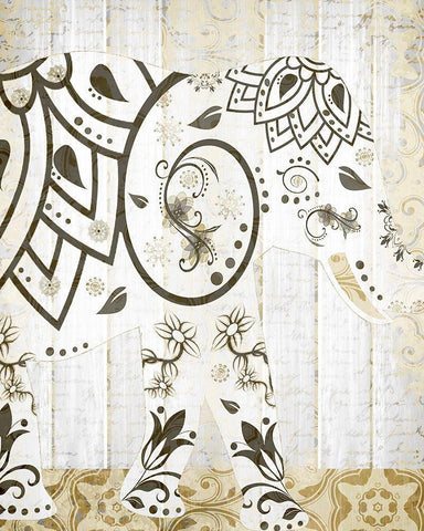 Tribal Elephant 1 White Modern Wood Framed Art Print with Double Matting by Kimberly, Allen