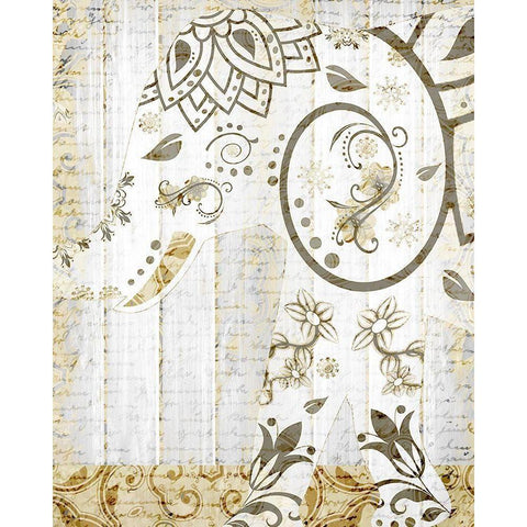 Tribal Elephant 2 White Modern Wood Framed Art Print by Kimberly, Allen