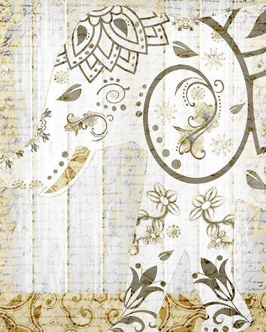 Tribal Elephant 2 White Modern Wood Framed Art Print with Double Matting by Kimberly, Allen