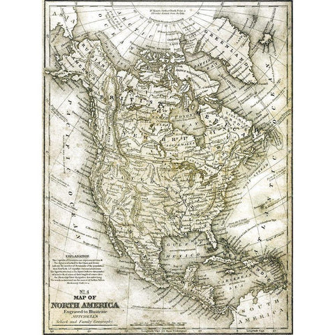 No 4 North America Map Gold Ornate Wood Framed Art Print with Double Matting by Kimberly, Allen