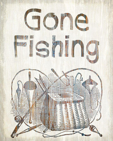 Gone Fishing White Modern Wood Framed Art Print with Double Matting by Kimberly, Allen
