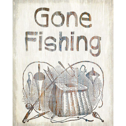 Gone Fishing White Modern Wood Framed Art Print by Kimberly, Allen