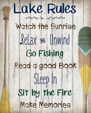 Lake Rules Black Ornate Wood Framed Art Print with Double Matting by Kimberly, Allen