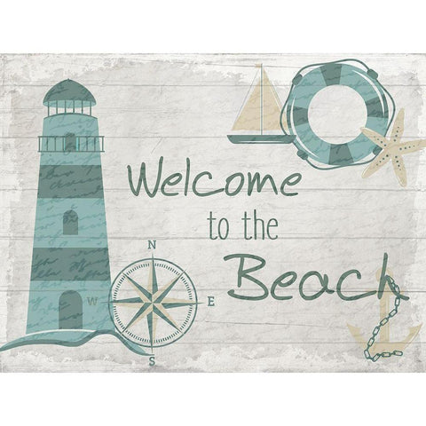 Welcome to the Beach Gold Ornate Wood Framed Art Print with Double Matting by Kimberly, Allen