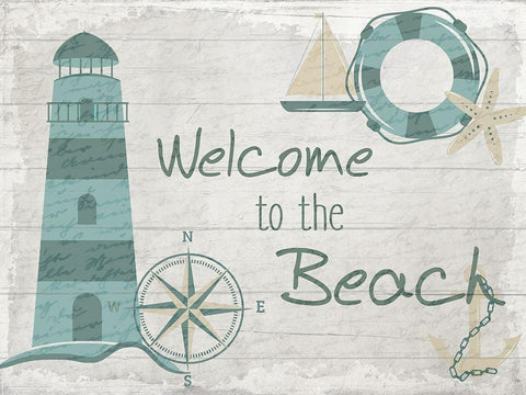 Welcome to the Beach White Modern Wood Framed Art Print with Double Matting by Kimberly, Allen