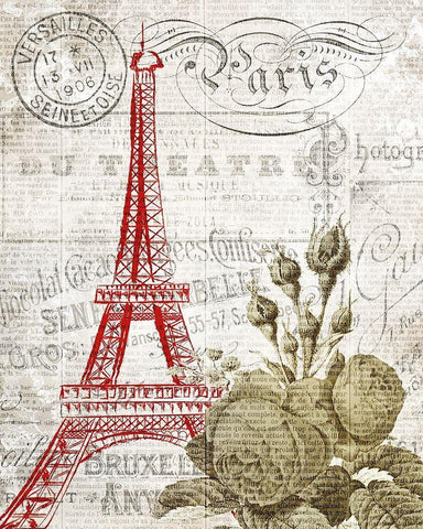 Paris Script Series 1 White Modern Wood Framed Art Print with Double Matting by Kimberly, Allen