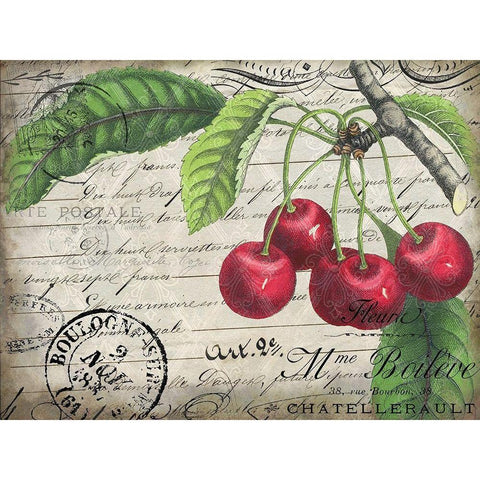 Vintage Cherries Black Modern Wood Framed Art Print with Double Matting by Kimberly, Allen