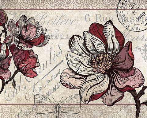 Magnolia Series 1 Black Ornate Wood Framed Art Print with Double Matting by Kimberly, Allen