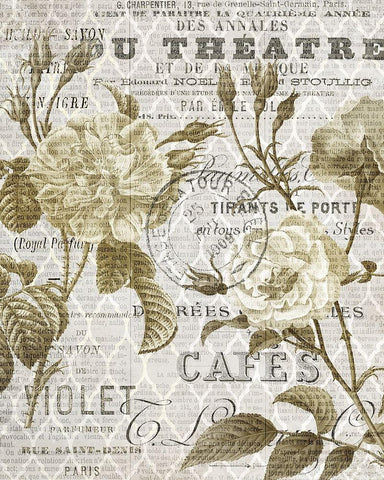 Paris Script Series 6  Black Ornate Wood Framed Art Print with Double Matting by Kimberly, Allen