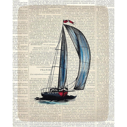 Newspaper Sailboat 1 Black Modern Wood Framed Art Print with Double Matting by Kimberly, Allen