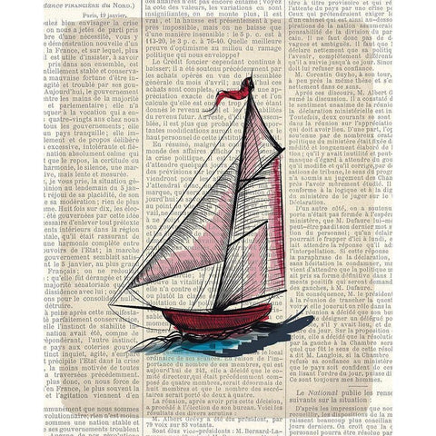 Newspaper Sailboat 2 White Modern Wood Framed Art Print by Kimberly, Allen