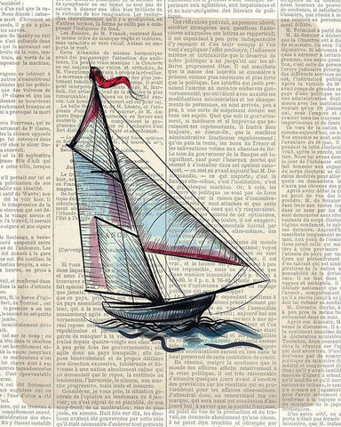 Newspaper Sailboat 3 White Modern Wood Framed Art Print with Double Matting by Kimberly, Allen