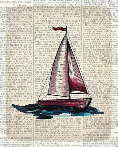 Newspaper Sailboat 4 Black Ornate Wood Framed Art Print with Double Matting by Kimberly, Allen