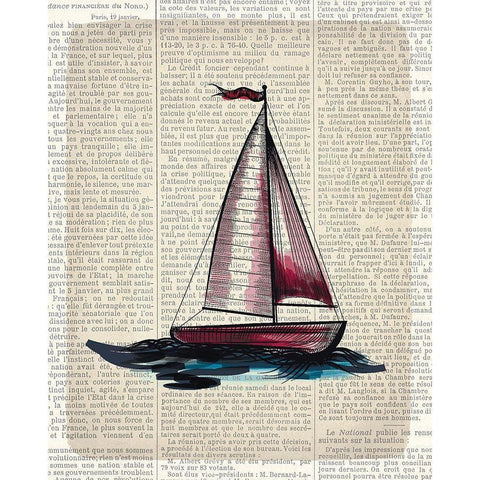 Newspaper Sailboat 4 Black Modern Wood Framed Art Print with Double Matting by Kimberly, Allen