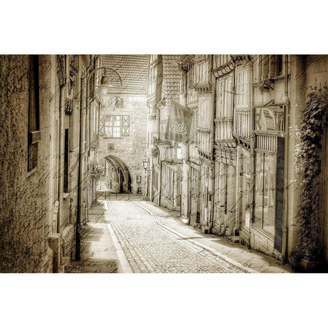Cobblestone Streets White Modern Wood Framed Art Print by Kimberly, Allen