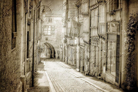 Cobblestone Streets Black Ornate Wood Framed Art Print with Double Matting by Kimberly, Allen