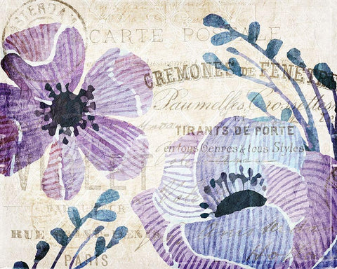 Soft Floral Purple 3 Black Ornate Wood Framed Art Print with Double Matting by Kimberly, Allen