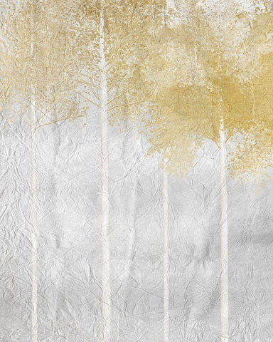 Golden Trees 2 White Modern Wood Framed Art Print with Double Matting by Kimberly, Allen