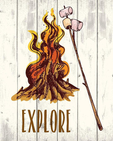 Campfire Explorer 1 Black Ornate Wood Framed Art Print with Double Matting by Kimberly, Allen