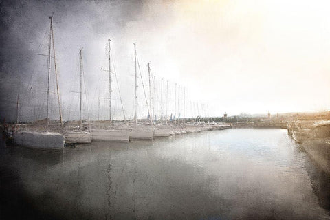 Sailboats in the Harbor White Modern Wood Framed Art Print with Double Matting by Kimberly, Allen
