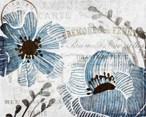 Soft Floral Blue 3 White Modern Wood Framed Art Print with Double Matting by Kimberly, Allen