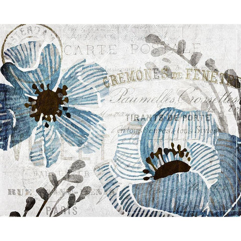 Soft Floral Blue 3 Gold Ornate Wood Framed Art Print with Double Matting by Kimberly, Allen