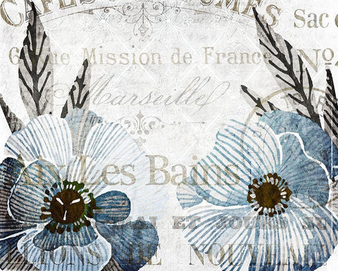 Soft Floral Blue 4 White Modern Wood Framed Art Print with Double Matting by Kimberly, Allen