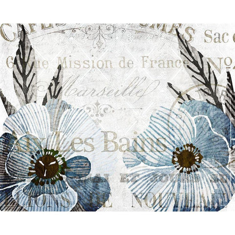Soft Floral Blue 4 Gold Ornate Wood Framed Art Print with Double Matting by Kimberly, Allen