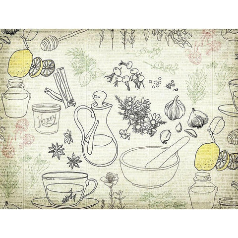 Lemon Tea and Herbs Black Modern Wood Framed Art Print by Kimberly, Allen