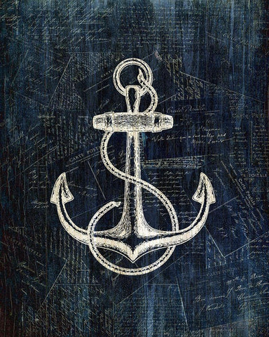 Inverted Anchors Away 1 Black Ornate Wood Framed Art Print with Double Matting by Kimberly, Allen