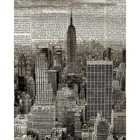 Newspaper City 1 Black Modern Wood Framed Art Print with Double Matting by Kimberly, Allen