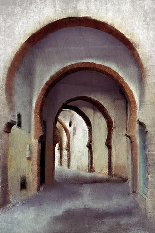 Streets of Morocco White Modern Wood Framed Art Print with Double Matting by Kimberly, Allen