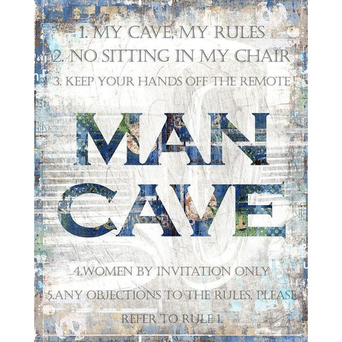 Man Cave Rules Black Modern Wood Framed Art Print by Kimberly, Allen