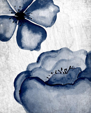 Navy Blooms 1 Black Ornate Wood Framed Art Print with Double Matting by Allen, Kimberly