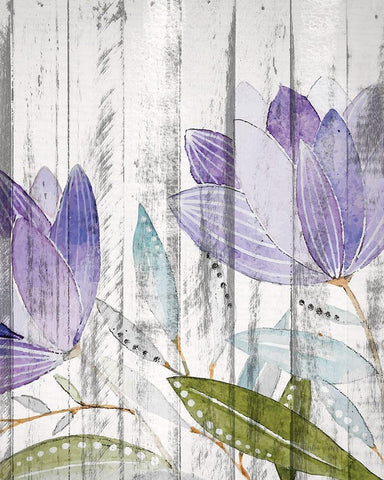 Purple Floral on Wood 1 Black Ornate Wood Framed Art Print with Double Matting by Kimberly, Allen