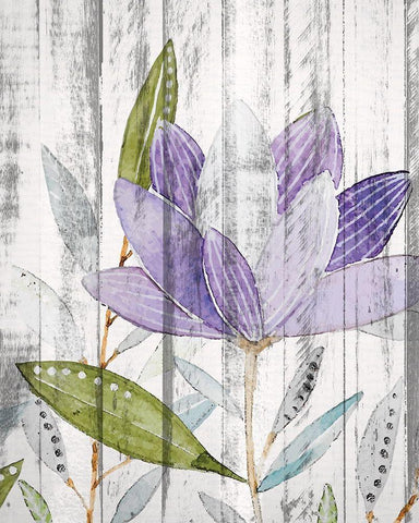 Purple Floral on Wood 2 Black Ornate Wood Framed Art Print with Double Matting by Kimberly, Allen