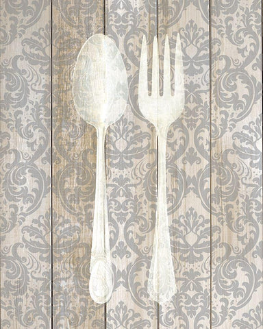 Antique Cutlery 1 White Modern Wood Framed Art Print with Double Matting by Allen, Kimberly