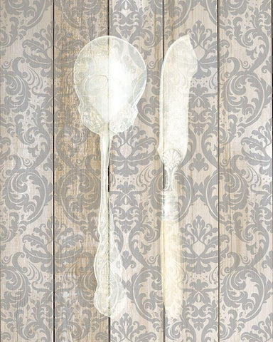 Antique Cutlery 2 White Modern Wood Framed Art Print with Double Matting by Allen, Kimberly
