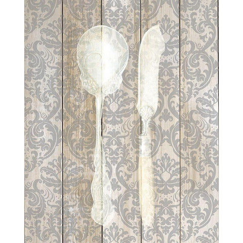 Antique Cutlery 2 Black Modern Wood Framed Art Print with Double Matting by Allen, Kimberly