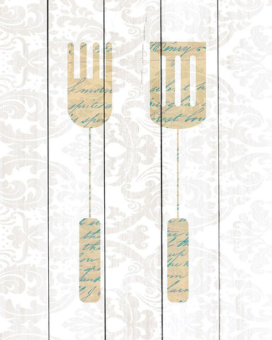 Kitchen Utensils 1 White Modern Wood Framed Art Print with Double Matting by Kimberly, Allen
