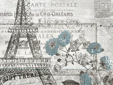 Paris Blue 1 Black Ornate Wood Framed Art Print with Double Matting by Kimberly, Allen