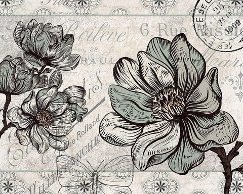 Country Magnolia 4 Black Ornate Wood Framed Art Print with Double Matting by Kimberly, Allen