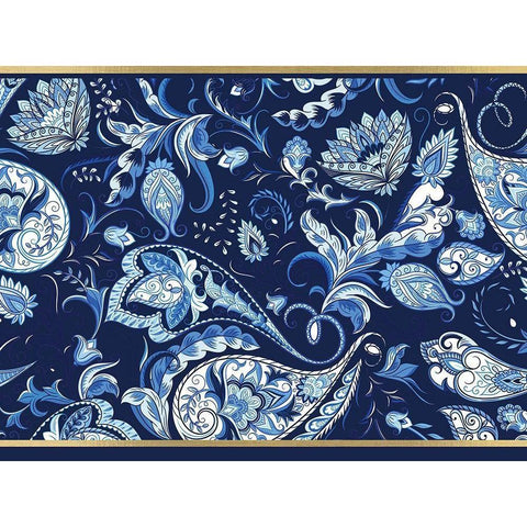 Blue and Gold Paisleys 2 White Modern Wood Framed Art Print by Allen, Kimberly