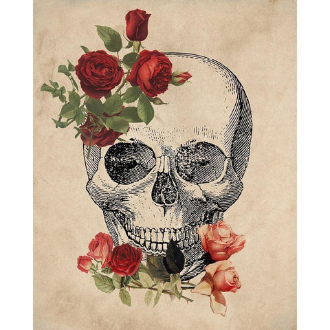 Skull Roses Black Modern Wood Framed Art Print by Kimberly, Allen