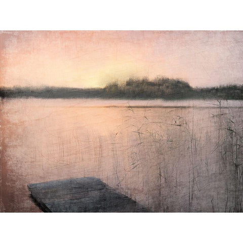Pink Sunset at the Lake Black Modern Wood Framed Art Print with Double Matting by Kimberly, Allen