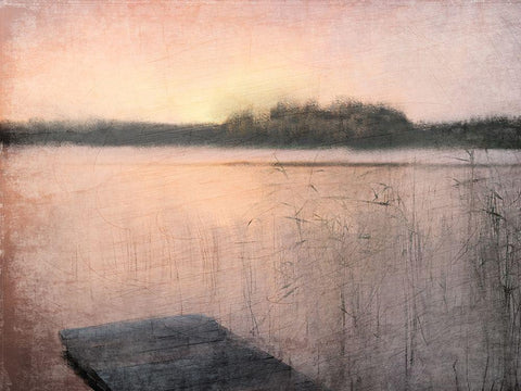 Pink Sunset at the Lake Black Ornate Wood Framed Art Print with Double Matting by Kimberly, Allen
