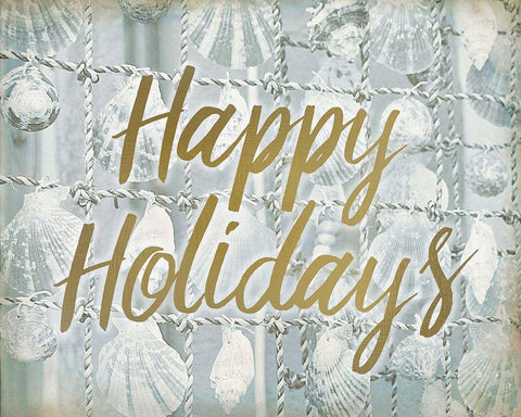 Happy Holidays Shells Black Ornate Wood Framed Art Print with Double Matting by Kimberly, Allen